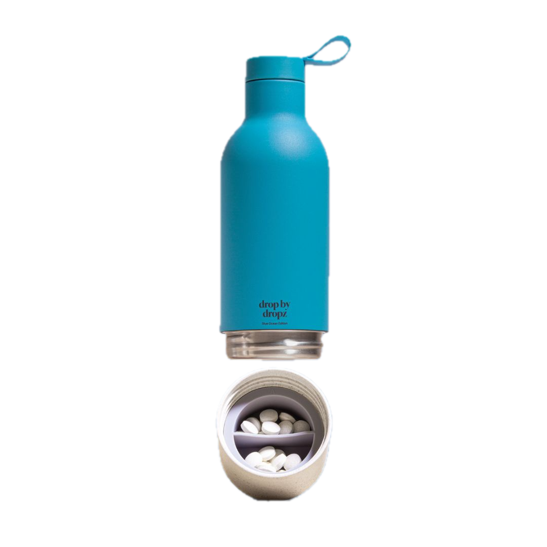 dropz gourde édition bleu océan - 0,5 L avec compartiment de rangement
