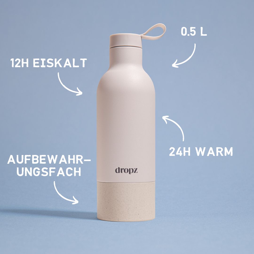 dropz Bouteille blanche - 0.5 L avec compartiment de rangement