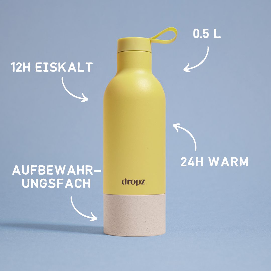 Bouteille dropz jaune - 0.5 L avec compartiment de rangement